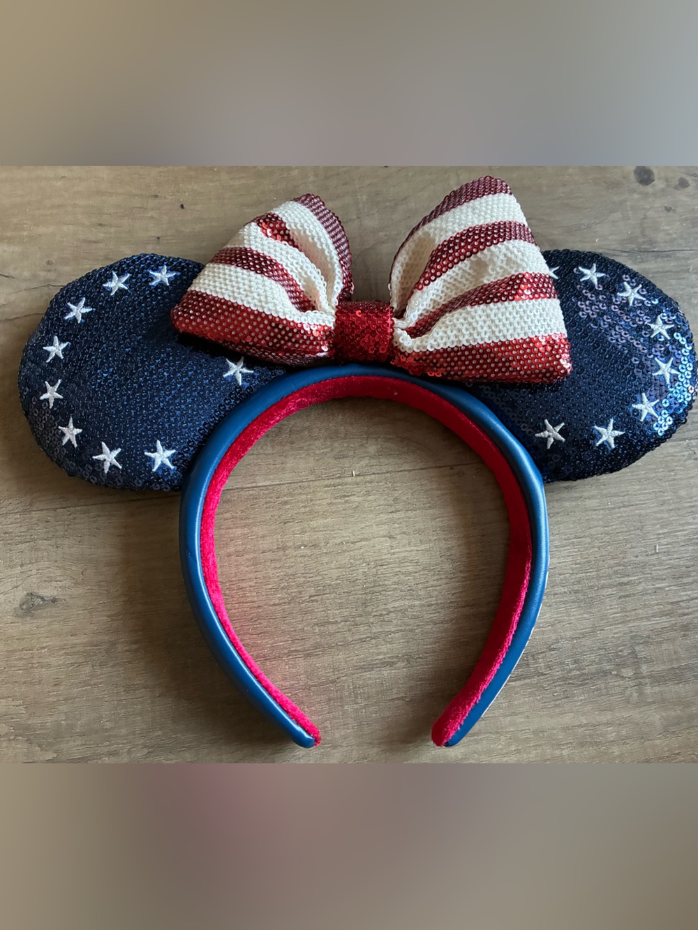 Sequin Star Headband with Striped Bow - Blue, Red & White